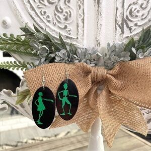 Halloween Fall Faux Leather Dangle Earrings Skeleton Couple